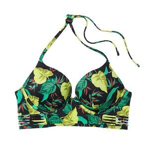 Victoria’s Secret Swim Bombshell Push-Up Longline Bikini Top Vintage Leaves 32D
